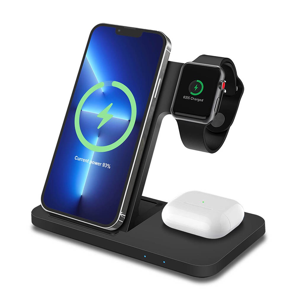 3 In 1 15W Snelle Draadloze Oplader Qi Opladen Dock Station Voor Iphone 13 12 11 Pro Xs Max xr X 8 Apple Horloge 7 6 Se 5 Airpods Pro: Type1 Black