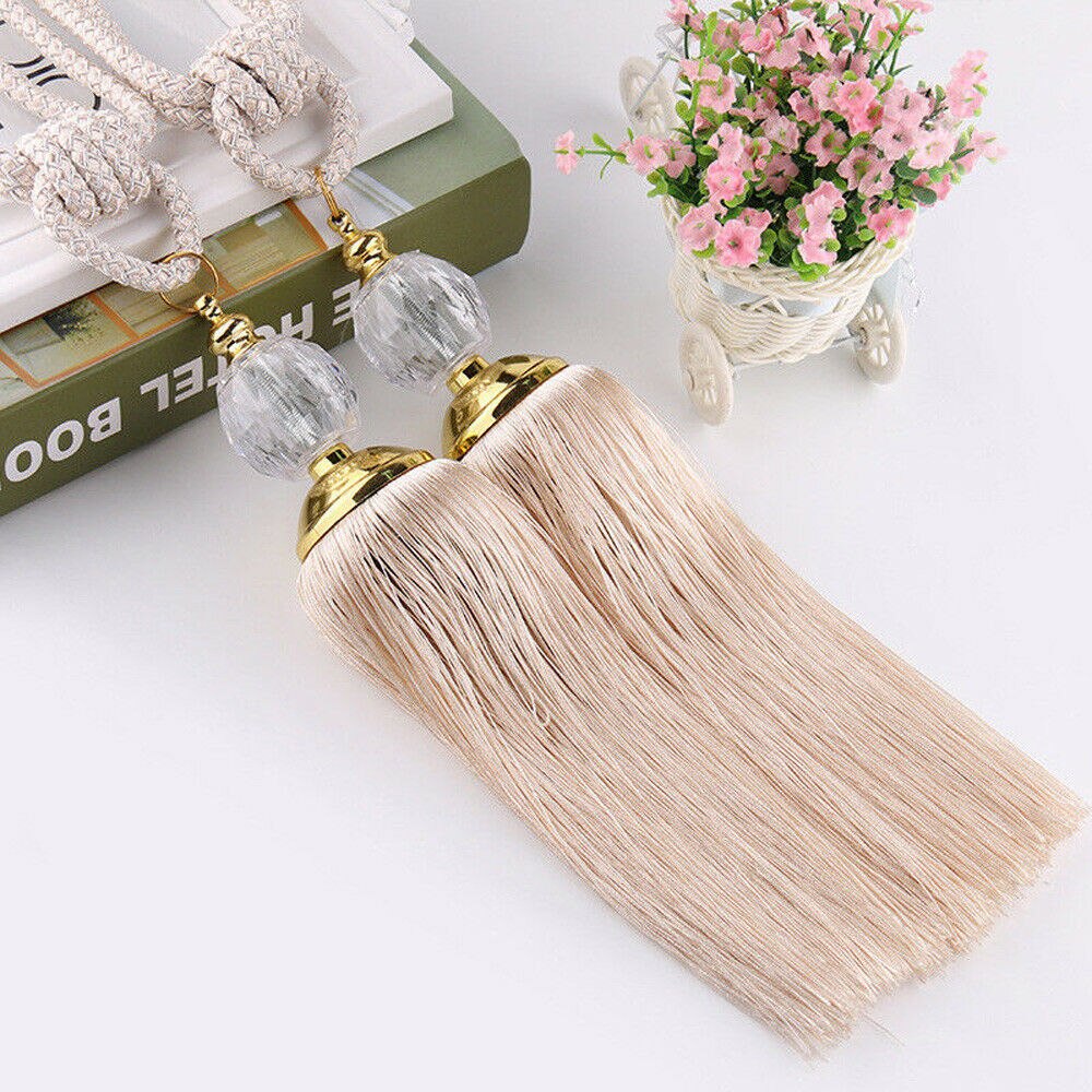 2 Pcs Curtain Buckle Holdbacks Rope Tie Backs Tassel Beaded Tiebacks Crystal Ball Decor Beaded Tiebacks Home Decor