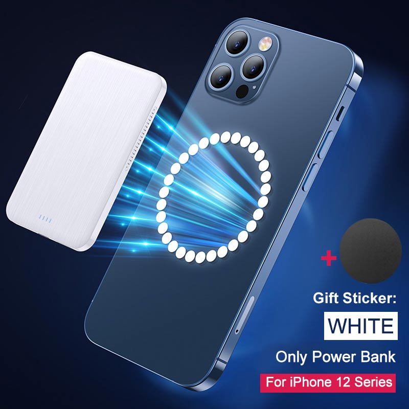 YKZ Wireless Charger Power Bank 4000mAh Portable Ultra-thin Wireless Charging MagSafe Mini Powerbank for iPhone 12 Samsung S10 9: White Power Bank