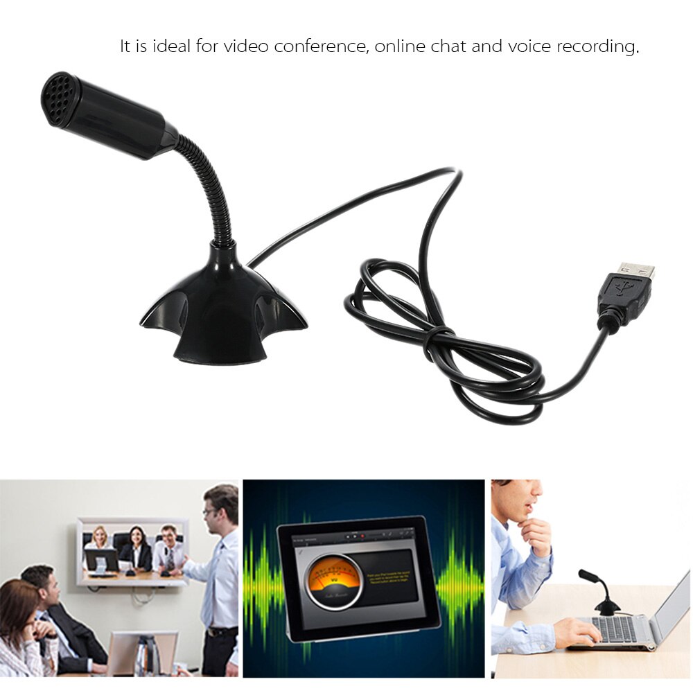 Adjustable USB Laptop Microphone Mini Studio Speech Voice Chatting Microphone Stand Mic with Holder for Desktop PC