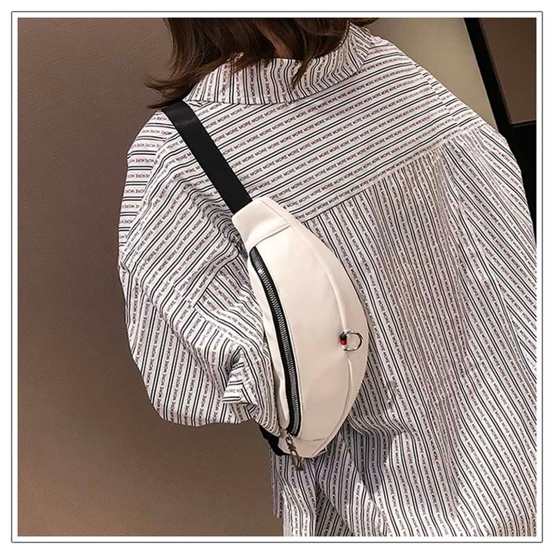 PU Leather Women Waist Bag Fanny Pack Black White Shoulder Crossbody Chest Bags Female Banana Belt Bag Hip Purse