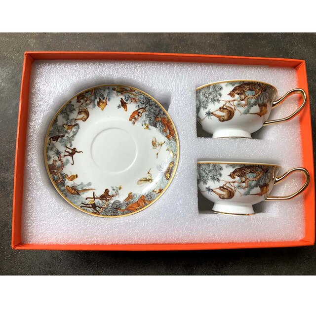 Elegancki styl catering kubek z porcelany kostnej multi-style prosta ceramiczna filiżanka do kawy i spodek danie z wzorem zestaw 2 zestaw z pudełkiem: zielone światło