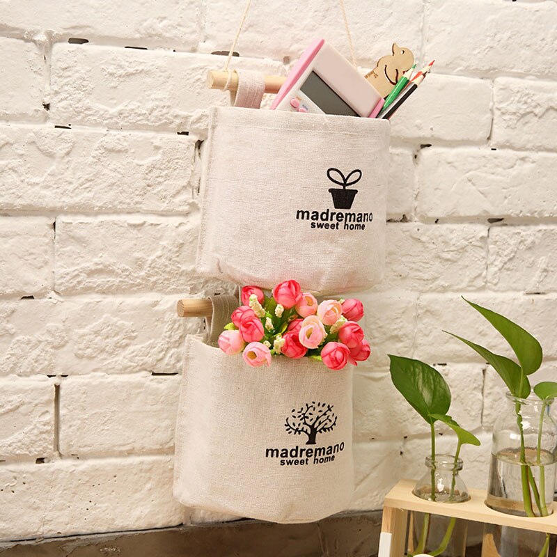 Sac de rangement mural suspendu, 1 unité, 15x13.5cm, sac de rangement suspendu, organisateur de jouets en coton et lin, pochette de poche décorative, Organization de la maison