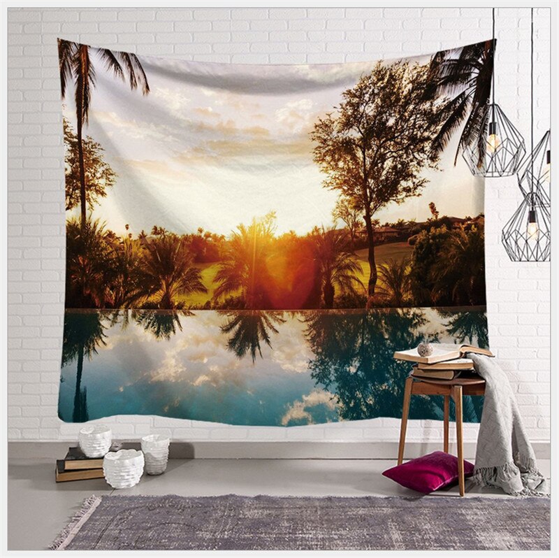 95cm x 73cm kunst naturlig utsikt veggteppe flott sjø solnedgang utskrift veggteppe vegghengende veggteppe stue hjemmeinnredning: 2