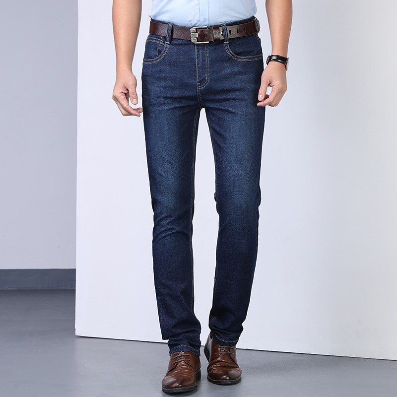 989Zé ENZO Nieuwe Heren Stretch Rechte Been Jeans Casual Regular Fit Klassieke Basis Denim Broek, Blauw, 30W / 30L