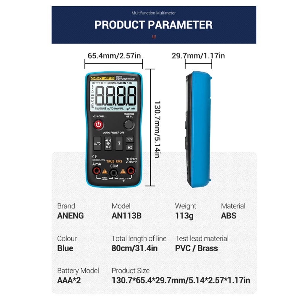 AN113B 6000 Count Multimeter Tester Volledig Intelligente Automatische Range Digitale Multimeter Transistor Voltmeter