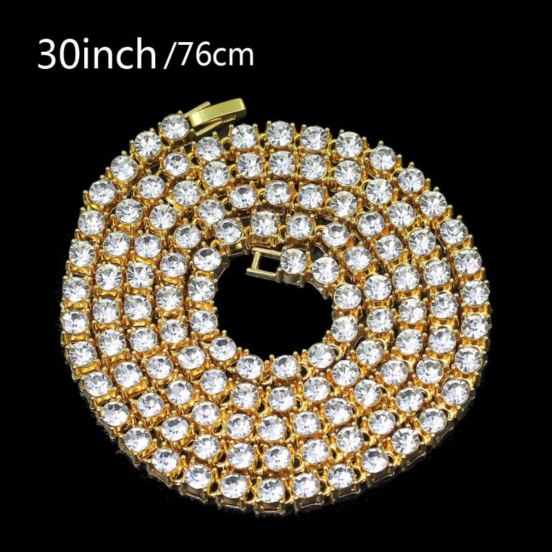 Hip Hop Kristall Schmuck Männer Chunky Halskette Iced Cubic Zirkon Miami Cuban Link Kette Halskette Schmuck: Gold-30 inch