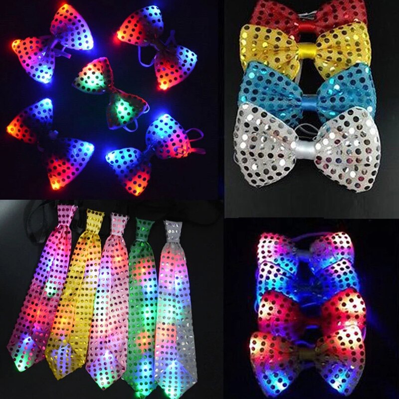 Męskie Bowtie migające oświetlenie LED Up cekiny krawat klub Bar Xmas Party kobiety krawat krawaty ślubne świecący prezent 2022 dekoracje świąteczne