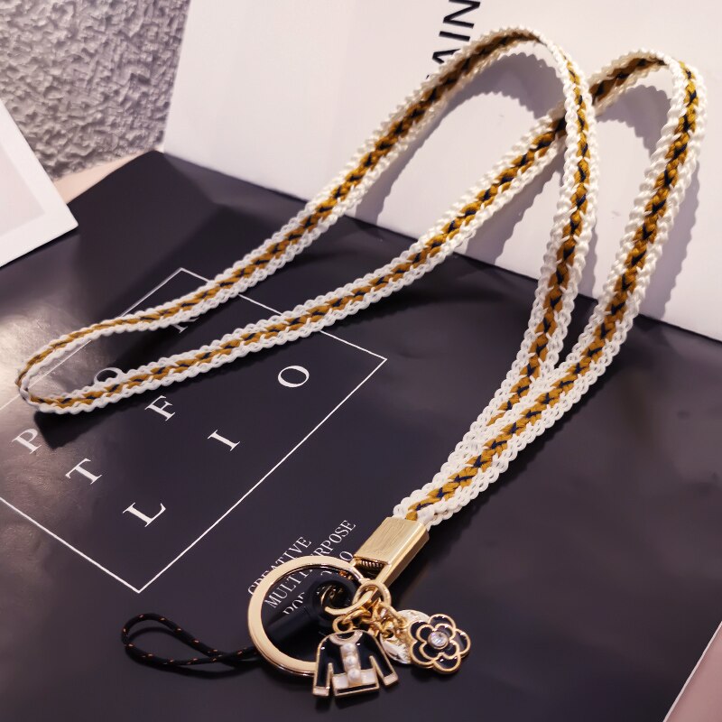 Braided neck rope accessories For iPhone 11 Charm ID card gym key USB badge holder lanyard: White