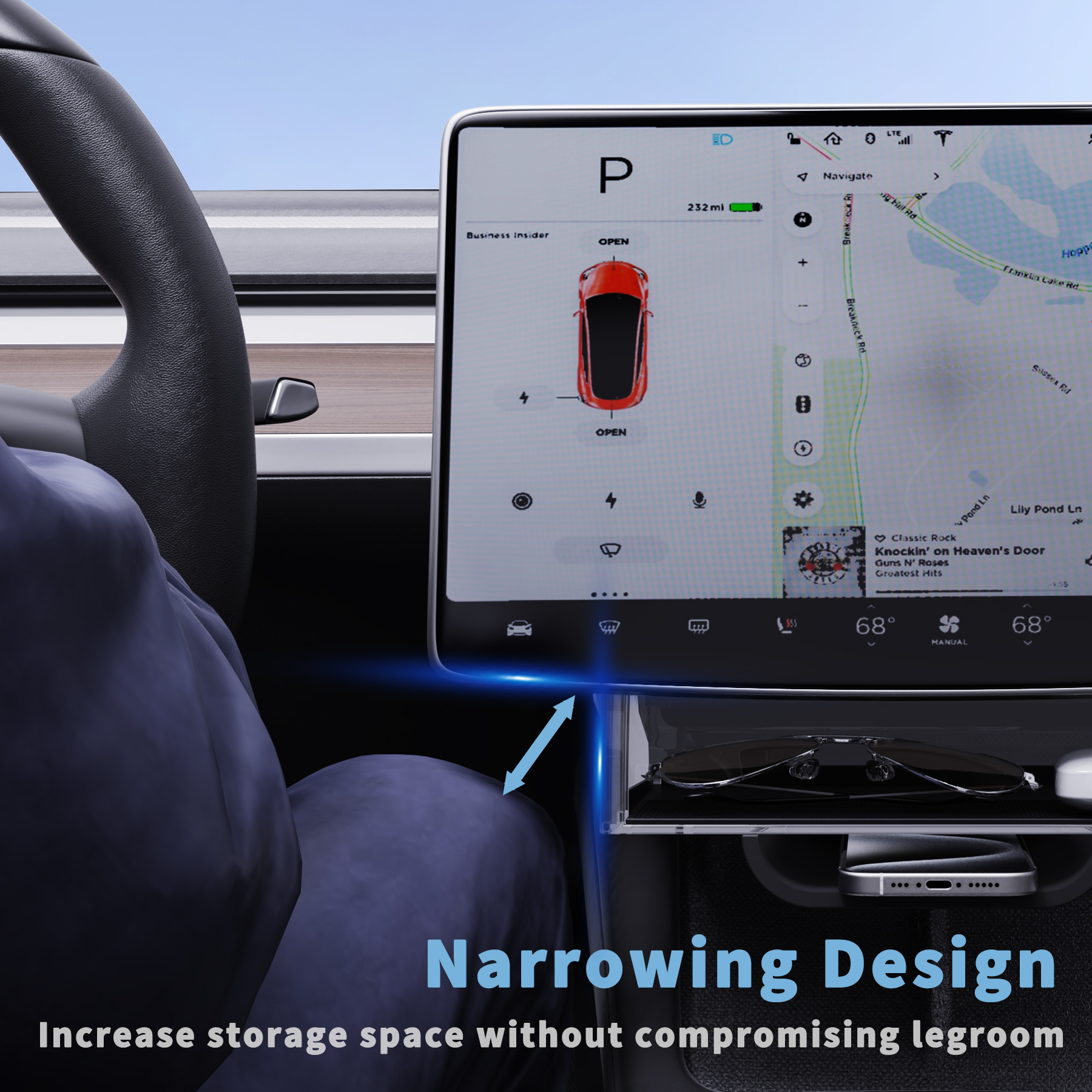 Verborgen opbergorganizer onder scherm, compatibel met Telsa Model 3, model Y 2024 | Past niet op 2024 Model 3 (Highland)