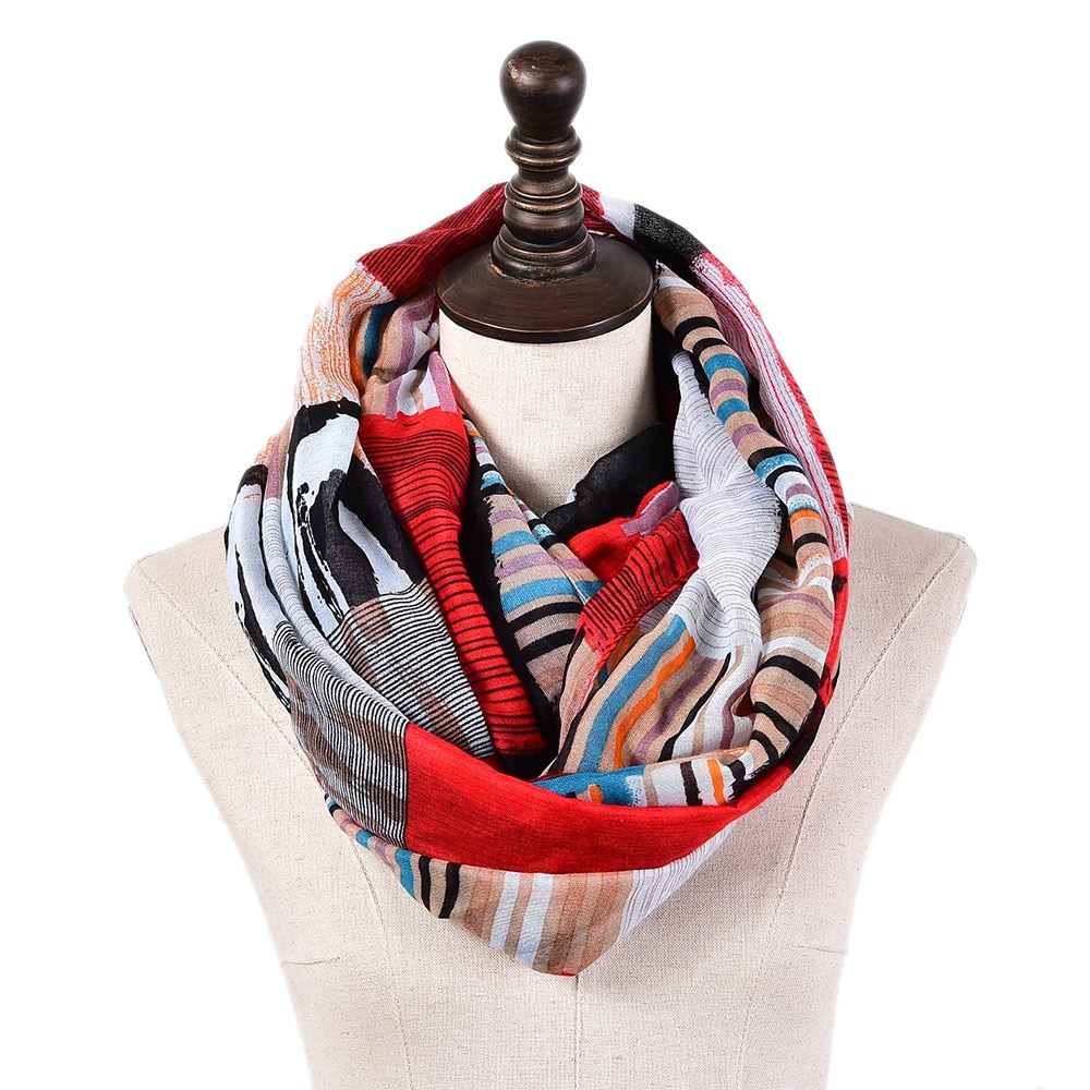 Women Plaid Ring Neck Scarf Winter Warm Soft Voile Loop Shawl Ladies Neckerchief Print Cable Infinity Scarves
