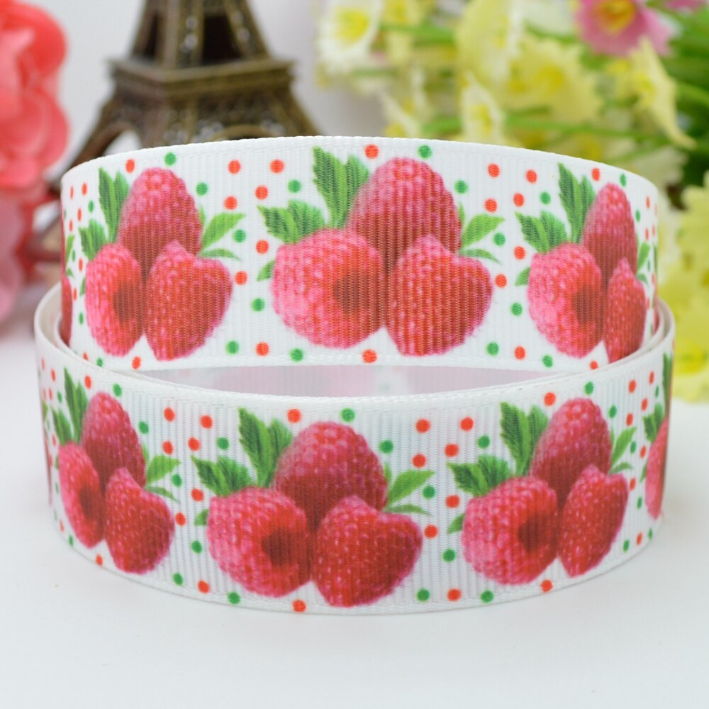 10 Yards 22Mm 7/8 "Raspberry Aardbei Gedrukt Grosgrain Lint Haar Boog Hoofddeksels Diy Haaraccessoires Retail: C-0936