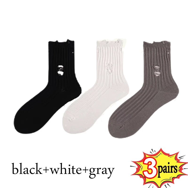 1/3pairs Women Ripped Socks Harajuku Trendy Street Broken Destroyed Socks Street Distressed Knit Footwear Beggar Socks