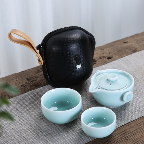 Small Porcelain Tea Pot Set Beauty Glazed Green Teacups Luxury Chinese Tea Set Conjunto De Cha Travel Cup Set AC50TS: Style2