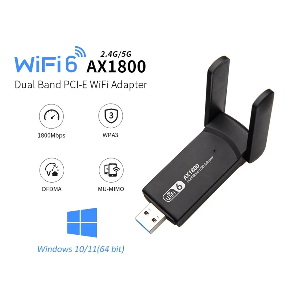 adapter WiFi 6 USB 2.4G i 5G AX1800 szybki klucz bezprzewodowy USB3.0 karta sieciowa MT7921AU WiFi6 adapter dla wygrać10/11: Default Title