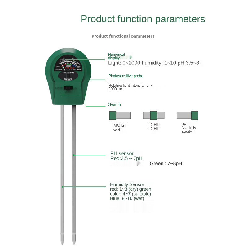 Three-In-One Soil Tester, Soil Ph Meter, Soil Moisture Tester, Soil Tester