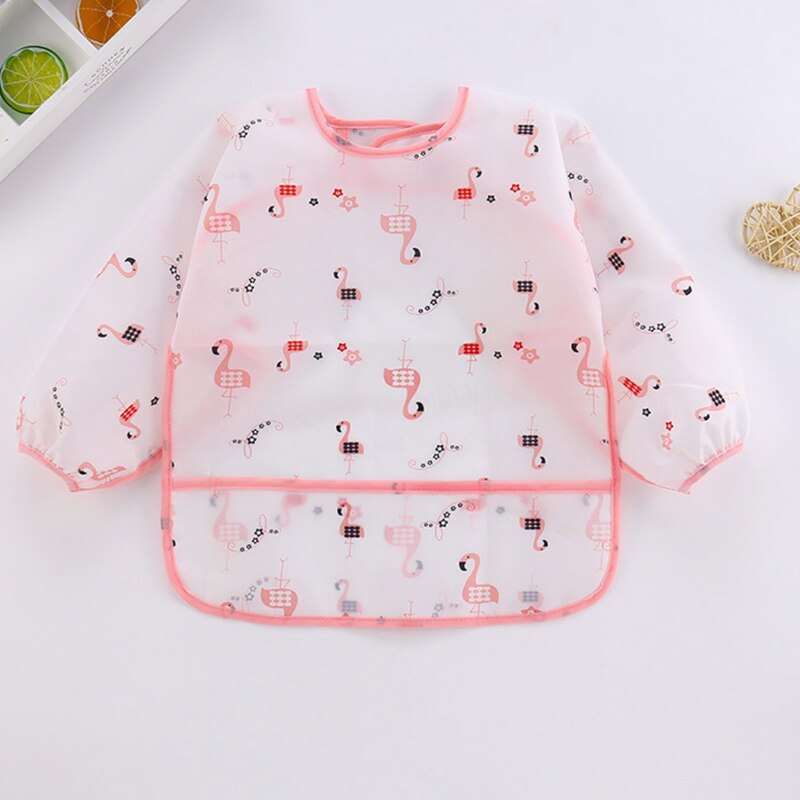 Cartoon Baby Bibs Kids Toddler Long Sleeve Apron Waterproof Art Smock Infant Boy Girl Feeding Bib With Pocket: pink