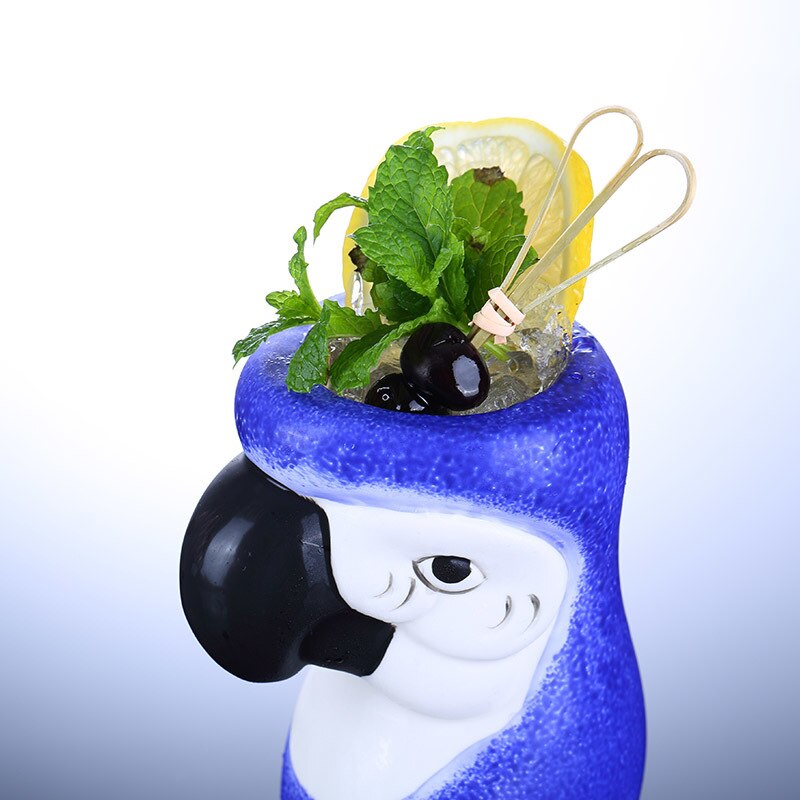 årgang stil hawaii 3d blå papegødu drikker cocktail vin glassbar sandstrand keramisk tikimug øl tiki kopp bicchieri vetro