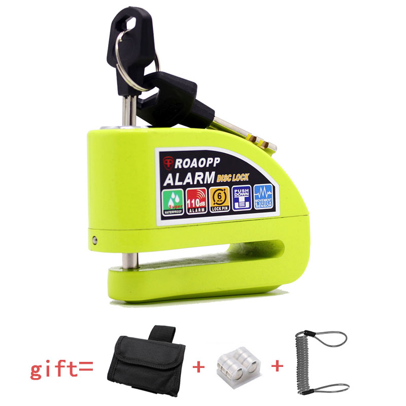 Nordson – Cadenas avec alarme pour moto, accessoire de sécurité, 110 db, sonnerie anti-vol, roue avec freins à disques, verrou avec sirène pour Harley YAMAHA: Green Lock