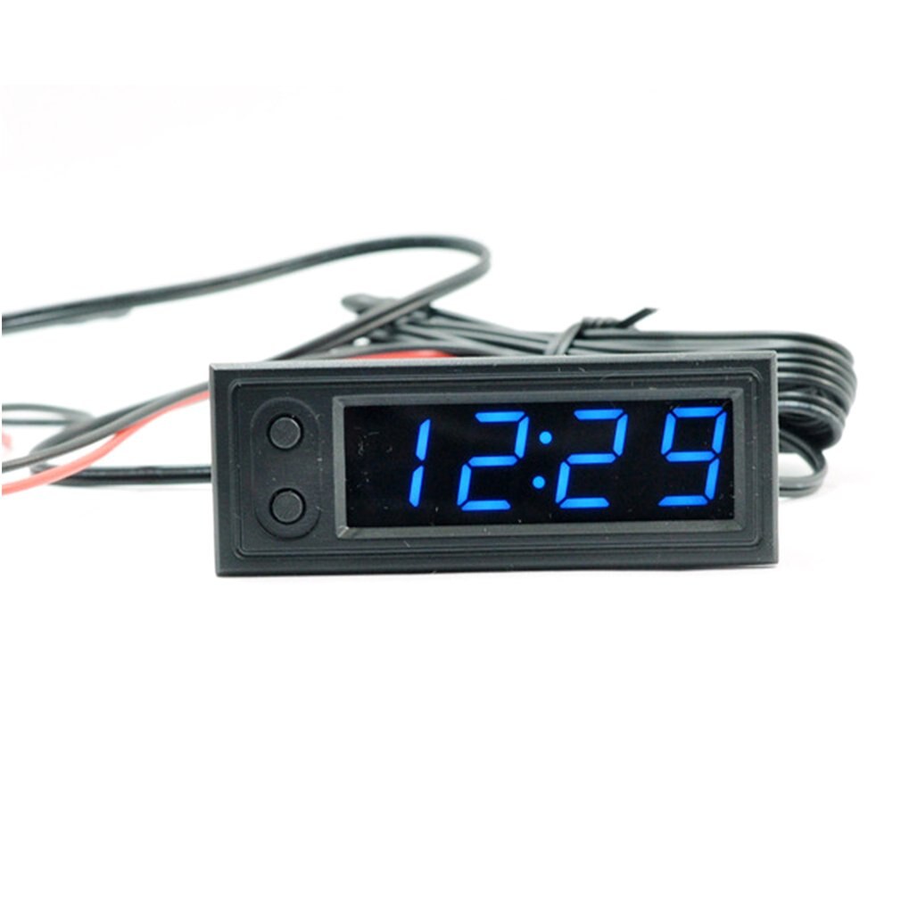 3-In-1 Auto Voertuig Klok Digitale Buis Led Voltmeter Thermometer Tijd Automobiel Tafel Klokken Dial elektronische Klok: Blauw