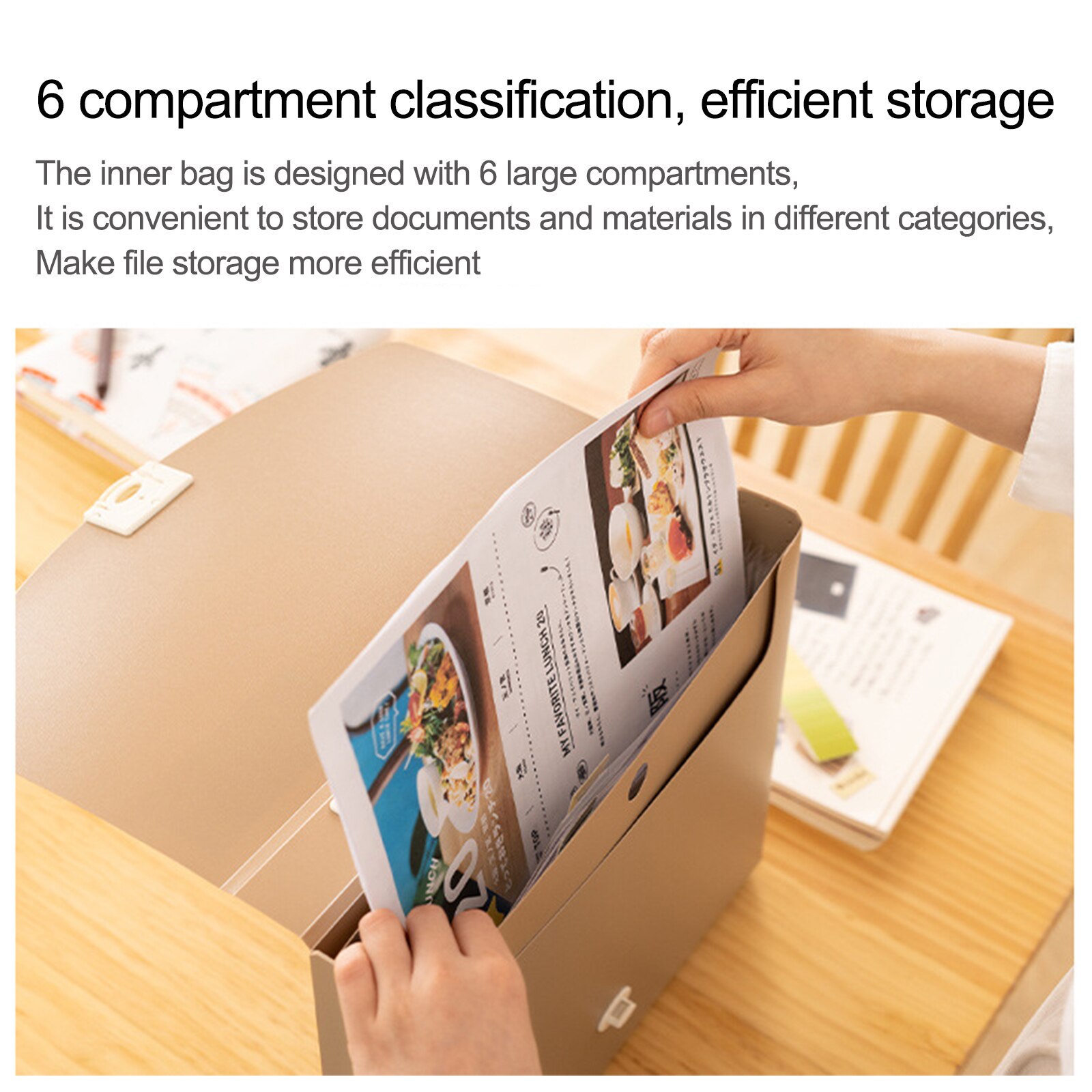 Portable Classification File Organ Bag 6 Compartment Waterproof Document Storage Briefcase Office Desktop Storage Supplies