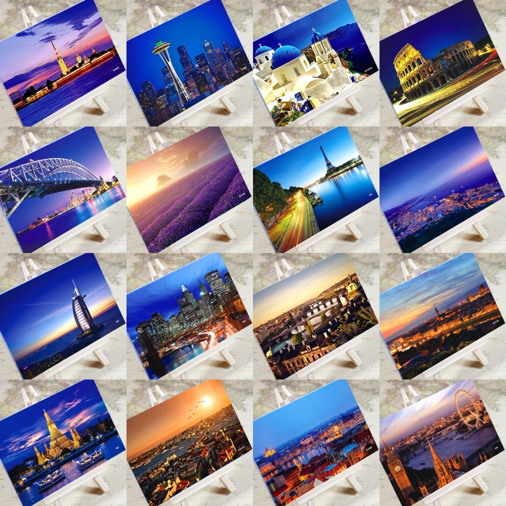 6 pièces en un, carte postale, ville touristique de charme, cartes postales de noël cartes de Message d'anniversaire de voeux Paris venise dubaï Bangkok londres