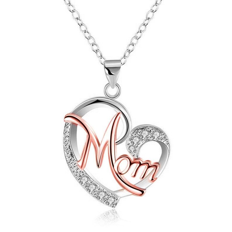 HUITAN moda list mama kształt serca inkrustowane kryształowy naszyjnik dzień matki prezent wysokiej jakości biżuteria hurtowych partii luzem: Half Rose Gold Color