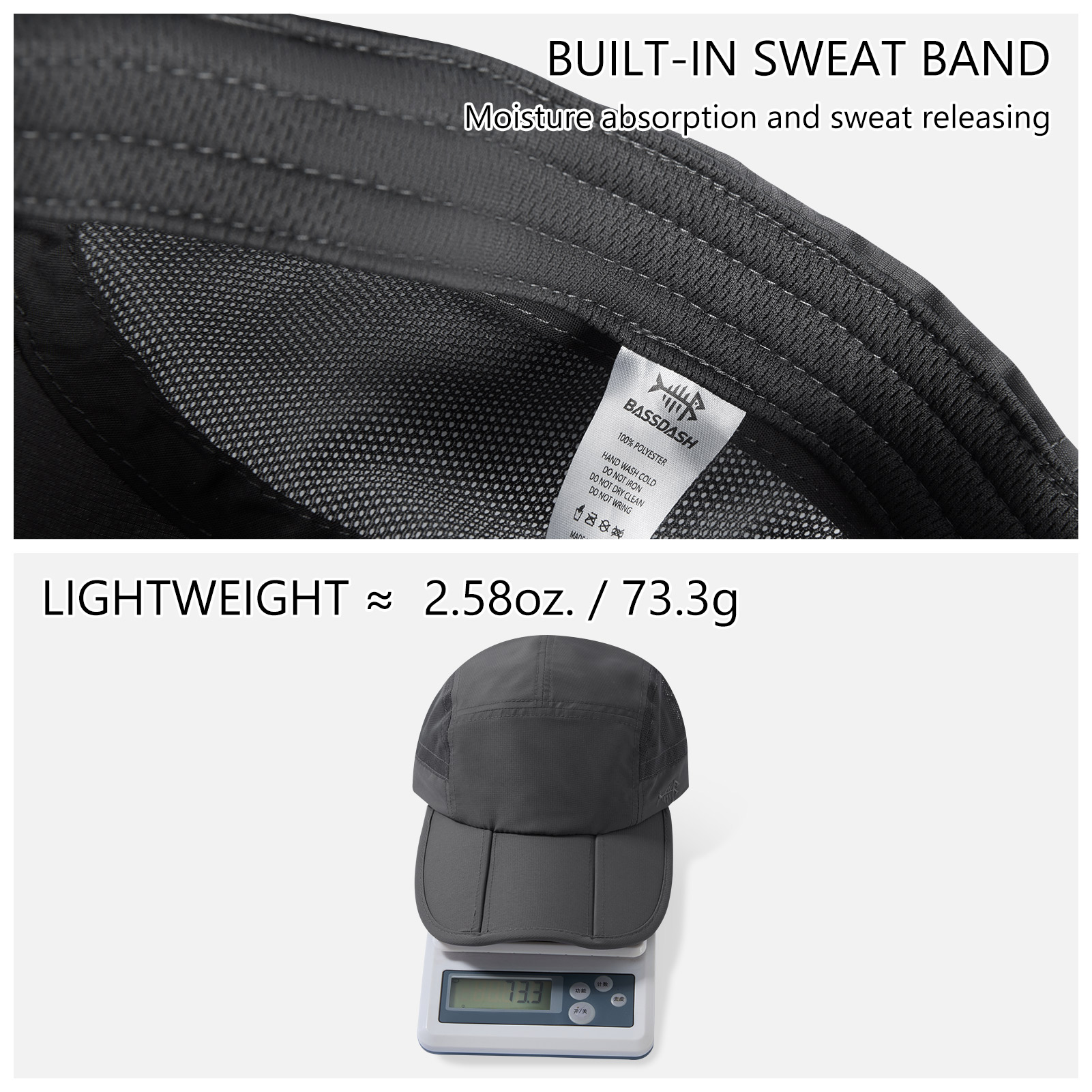 BASSDASH Gorra de béisbol de pesca plegable UPF 50+ resistente al agua al aire libre sombreros de ala portátiles para mujeres hombres senderismo ajustable