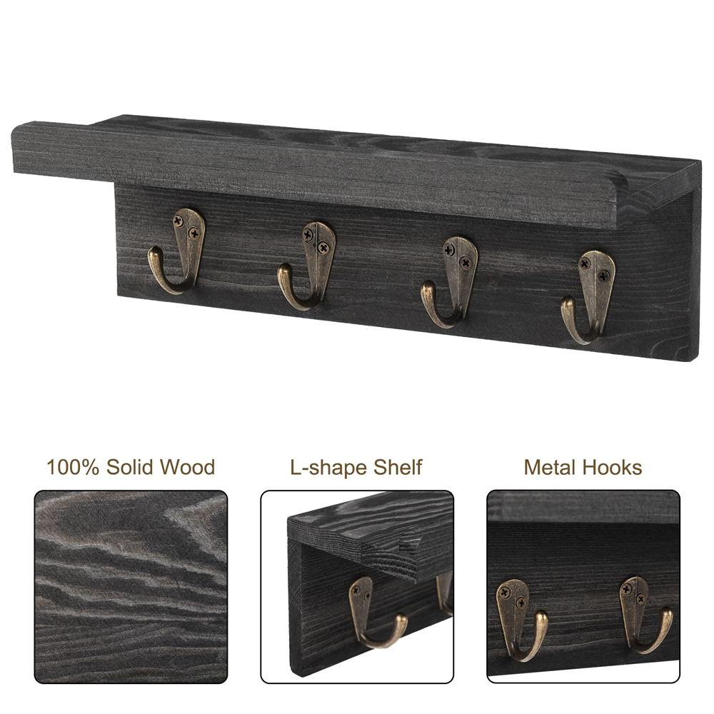 Portallaves de madera de granja, soporte de correo montado en la pared con 4 ganchos para llaves, estante decorativo de entrada para llaves, correa de perro