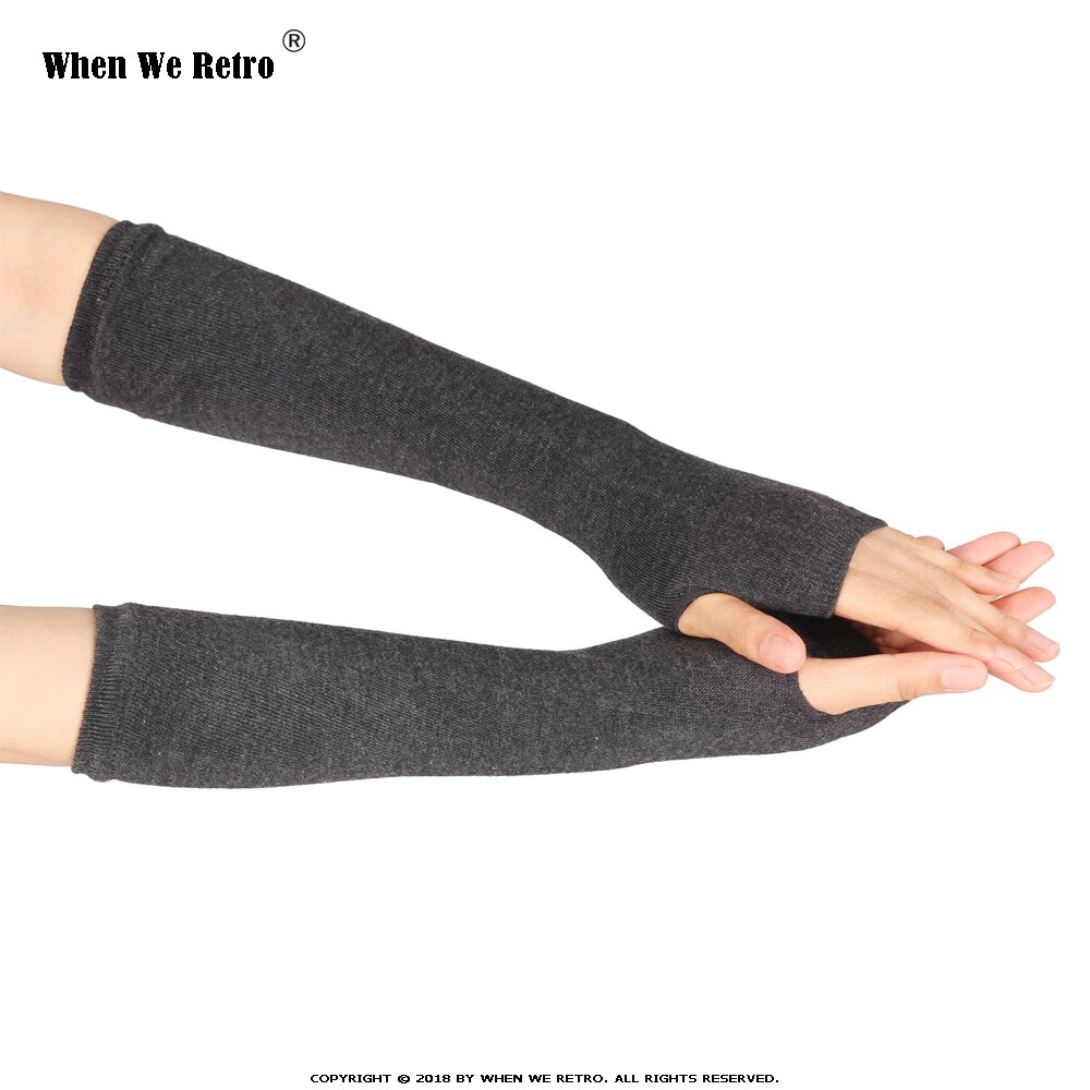 When We Retro Autumn Winter Wrist Arm Hand Arm Warmers Knitted Long Fingerless QY0491 Sleeve Fingerless Gloves Soft Warm Mitten: Dark Gray