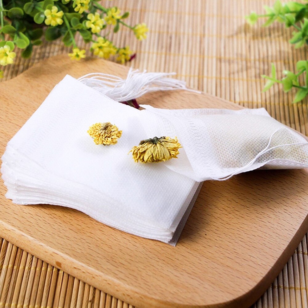 Sachet de thé en tissu Non tissé, 100 pièces, avec ficelle, thermoscellé, infuseur à thé, filtre à café et à épices, passoire, outil de brassage de bière en maille: 6x8cm