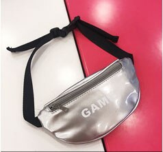 Bright Lederen Heuptas Kinderen Borst Handtas Unisex Brief Fanny Pack Kinderen Taille Pack Belly Zakken Speelgoed Pouch: Zilver