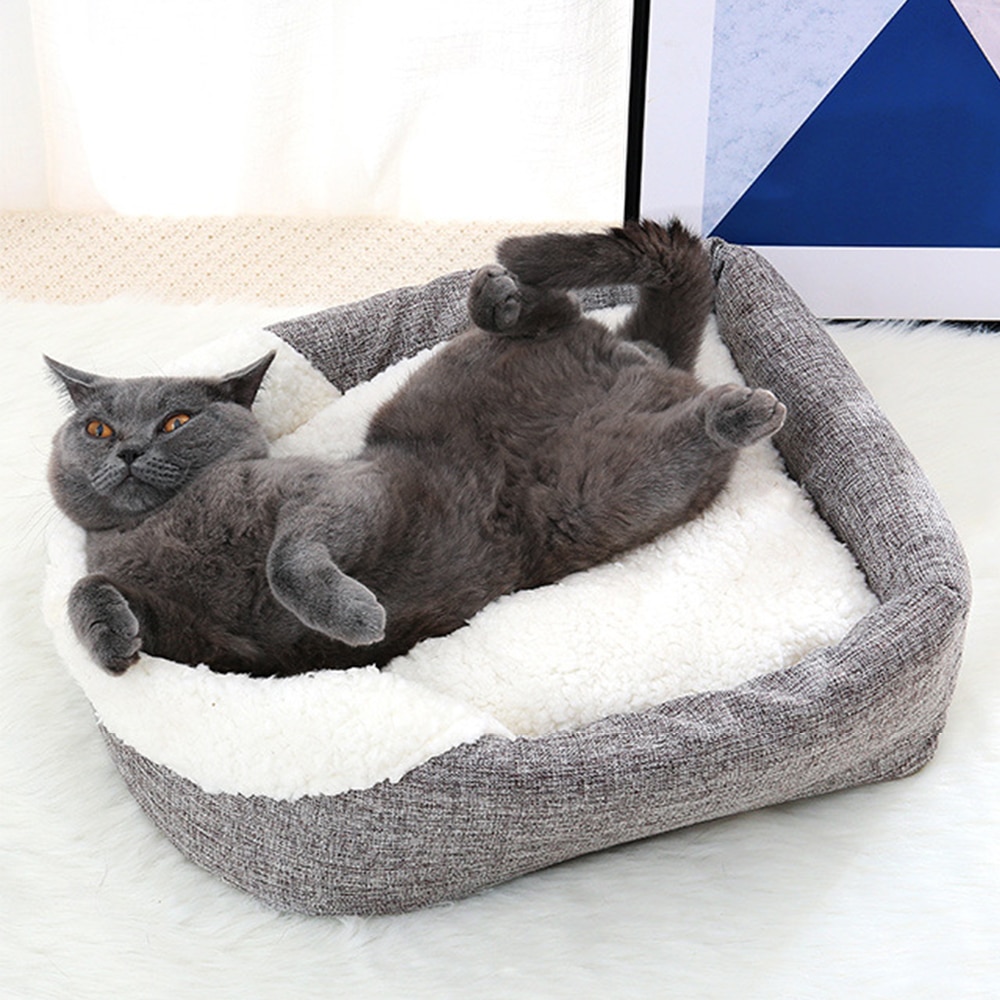 Hiver lavable lit pour animaux de compagnie chat grotte lit laine chat panier avec coussin gratuit oreiller lit pour chien chats coussin pour animaux de compagnie dans les fournitures de chat