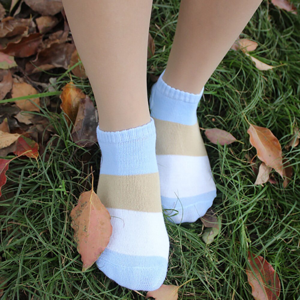 Women Comfortable Ankle Stripe Cotton Socks Novelty Colorful Summer Happy Combed Cotton Short Socks Stripe Boat Socks #W3: Light Blue