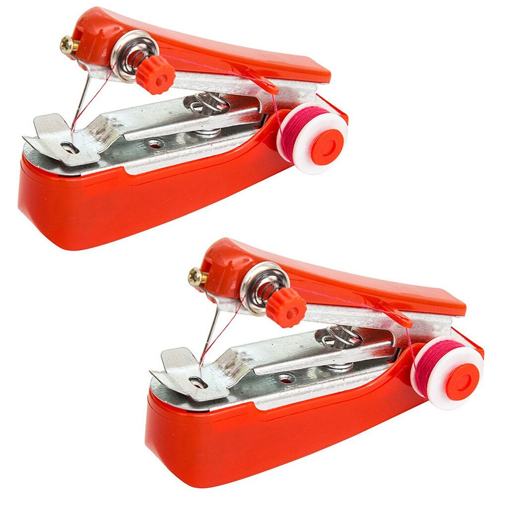 Portable Household Mini Hand Sewing Machine Quick Stitch Sew Needlework Cordless Clothes Fabrics Household Sewing Tools: Orange