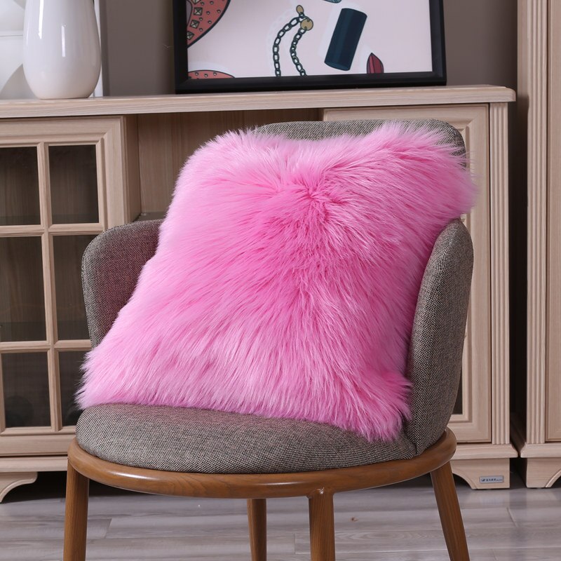 Faux Fur Fluffy Pluche Zachte Sofa Sierkussen Cover Kussen Case Solid Home Decor Woonkamer Slaapkamer: Pink 2