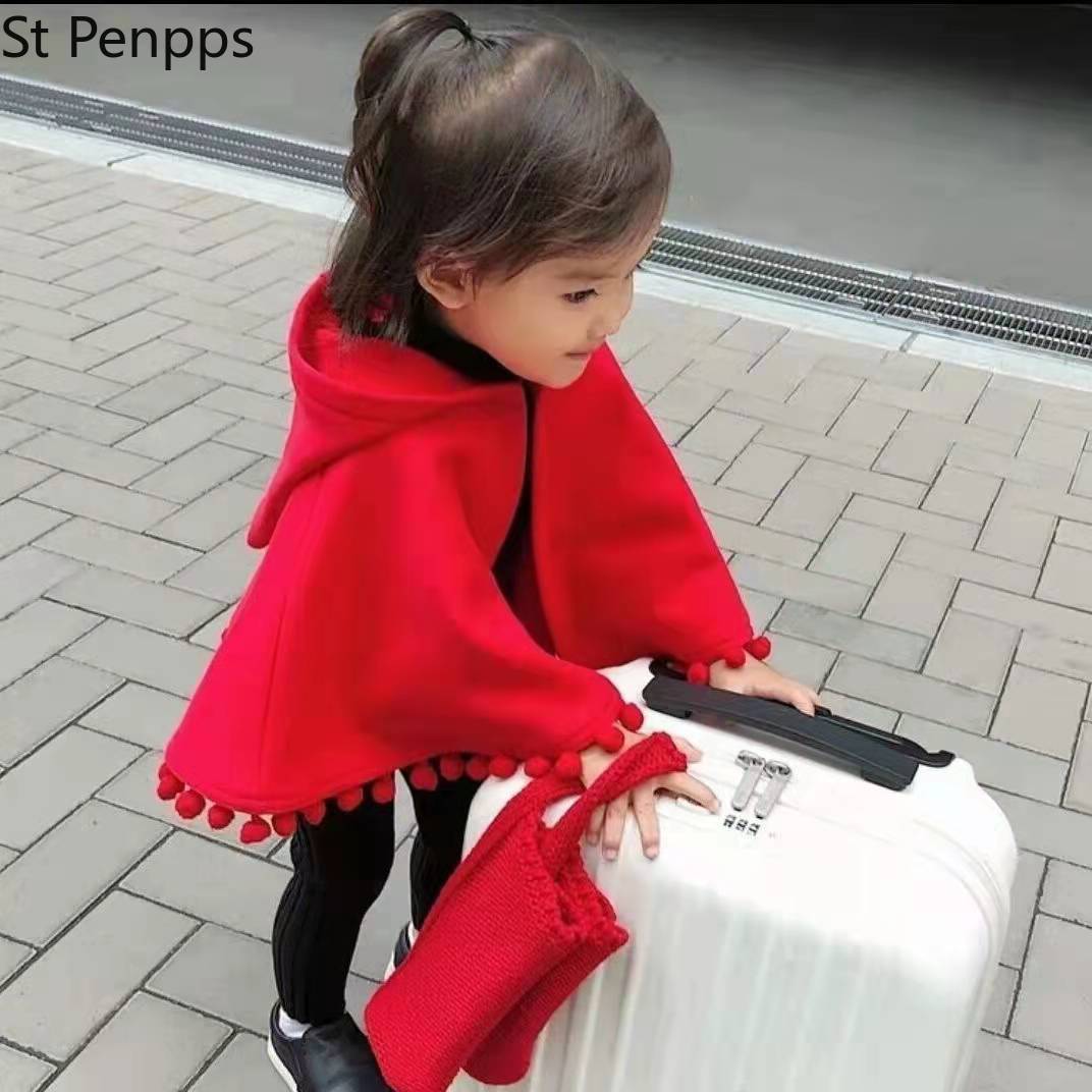 Capispalla per bambina mantello rosso primavera autunno neonato cappuccio con cappuccio maglioni mantello cotone bambino Cardigan per bambini vestiti Poncho