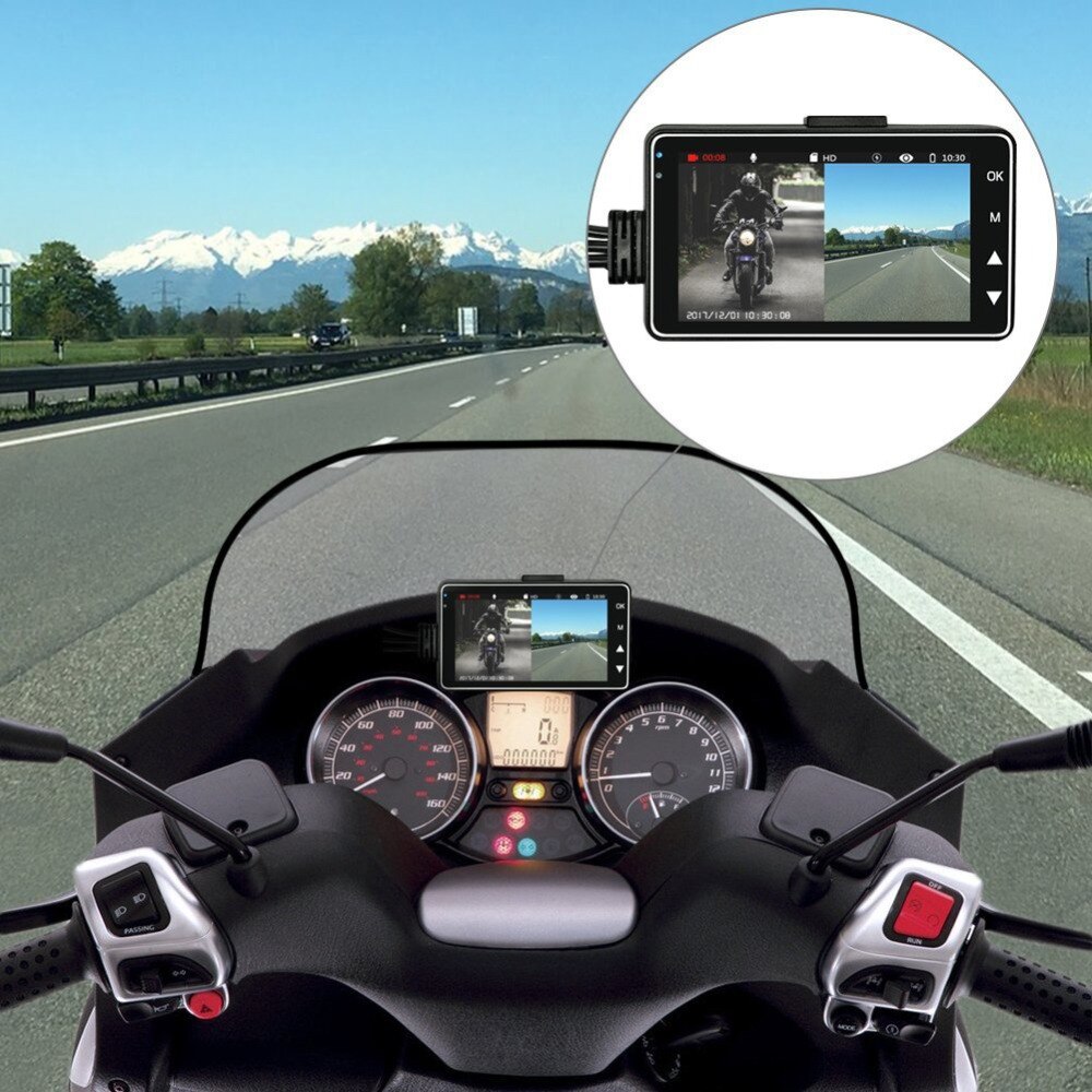 M18 cool mini motorfiets camera voor en achter camera systeem met 3 inch scherm 120 graden camera Motorfiets rijden video record
