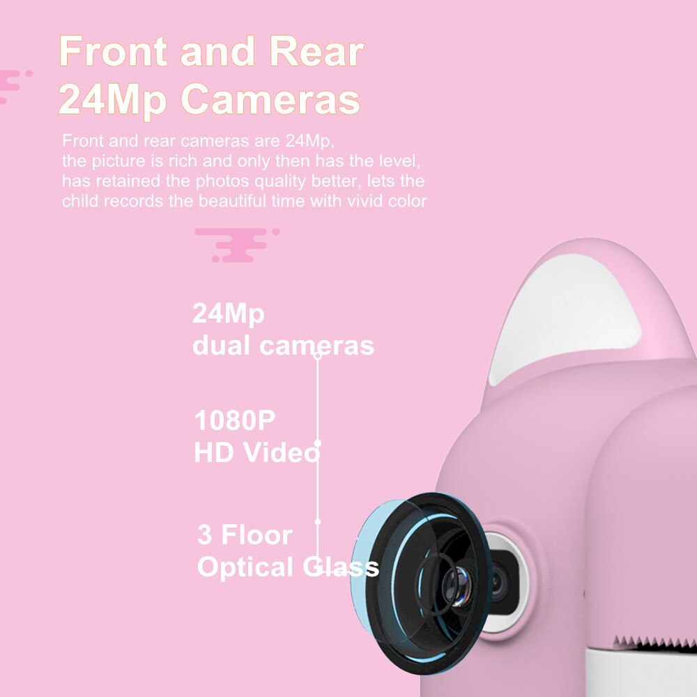 Instant Print Digital Camera Cute 24MP 1080P Front Rear Camera 2.4inch IPS Screen Children Camera Mini Cam for Kids