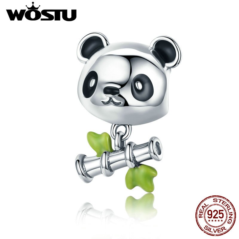 Wostu Echt 925 Sterling Zilveren Mooie Panda & Bamboe Kralen Charm Fit Originele Bedelarmband Sterling Zilveren Sieraden CQC325