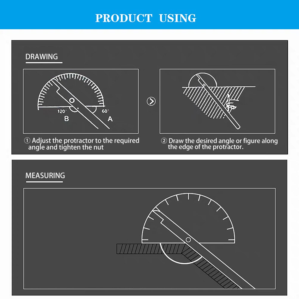 180 Degree Protractor Stainless Steel Angle Finder Rotary Measuring Ruler Woodworking Tools for Measuring Angles