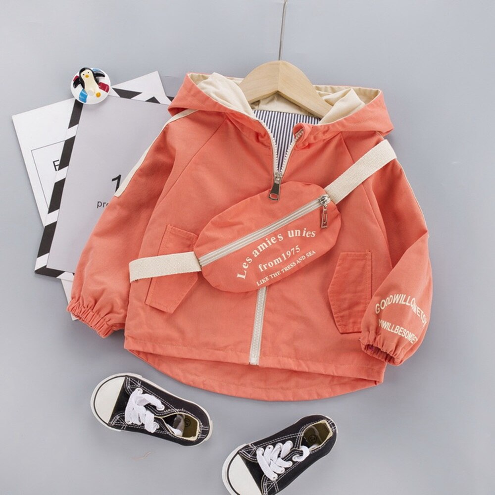 Herfst Toevallige Baby Jongens Jassen Jassen Lange Mouwen Rits Hooded Jassen Kinderen Kids Zuigelingen Uitloper Casacos Jas + Tas s11108: Orange / 4T