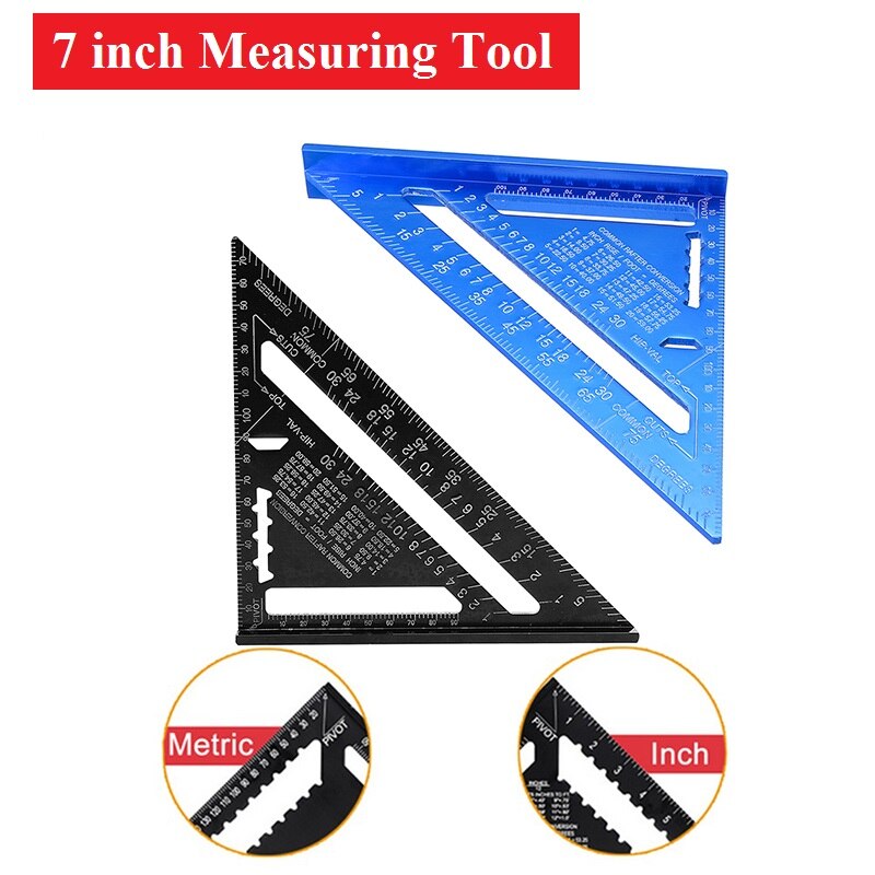 7 inch Speed Square Metric Aluminum Alloy Triangle Ruler Squares for Measuring Tool Metric Angle Protractor Woodworking Tools