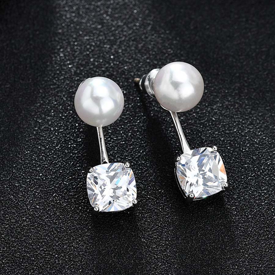 Moda igły perły szpilki kolczyki kurtki dla kobiet kwadratowa kropla elegancka biżuteria Boucle D'oreille Femme świąteczny prezent bijoux