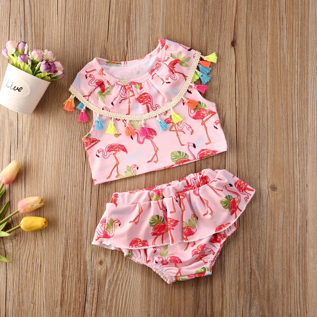 AA niños niñas traje de baño volantes borlas Bikinis Tops trajes de baño cortos verano Bikini traje de baño trajes de baño