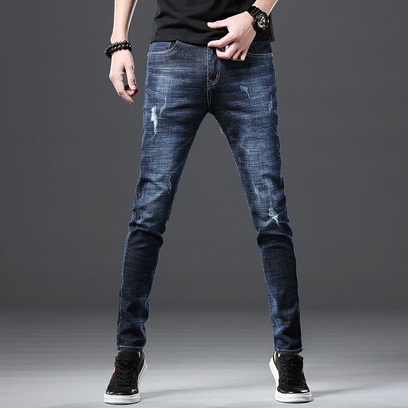 Jantour Brand Elastic Cotton Men's Jeans Men's Korean Style Shoes mens ripped jeans man jeans male