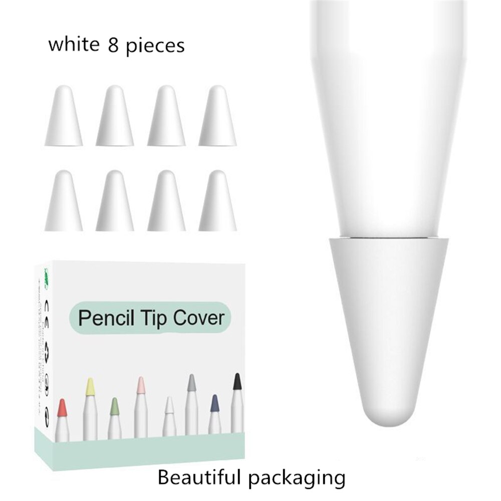 8Pcs/Lot For Apple Pencil 1 2 Tablet Stylus Touch Pen Nib Case Soft Silicone Protective Case For Apple Pen Case Touch Cover: White