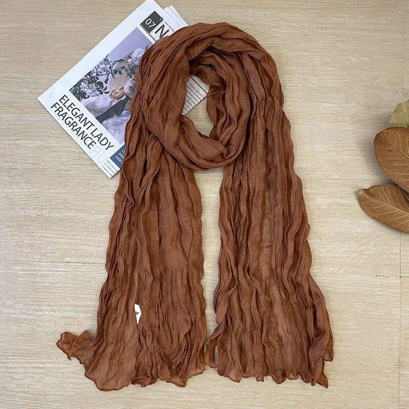 Écharpe plissée rétro en coton et lin de couleur unie pour femme, châle Long de chambre à coucher, pour bureau, printemps et automne: 4