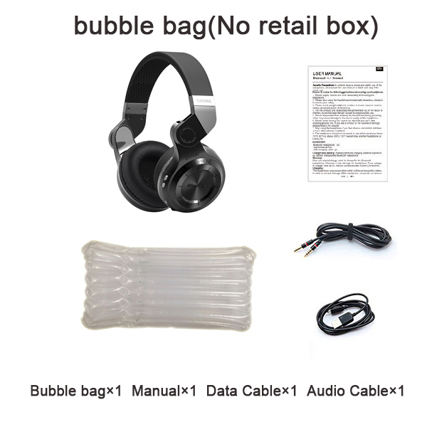 Bluedio T2 + Bluetooth Hoofdtelefoon Over-Ear Draadloze Opvouwbare Hoofdtelefoon met Mic BT 5.0 FM Radio Sd-kaart Headset: black bubble bag