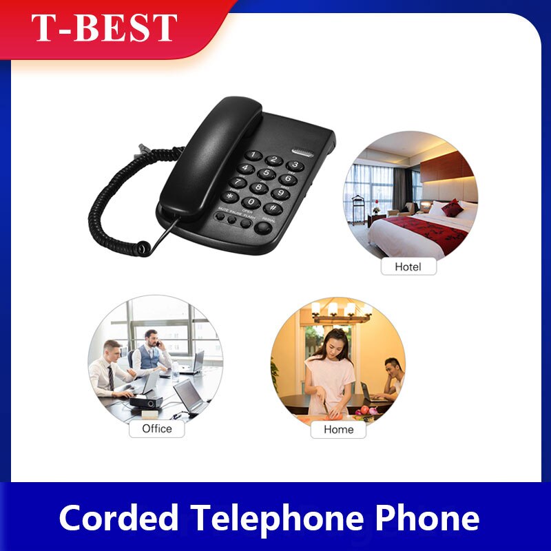 Portable Corded Telephone Phone Pause/ Redial/ Flash/ Mute Mechanical Lock Wall Mountable Base Handset for House Home